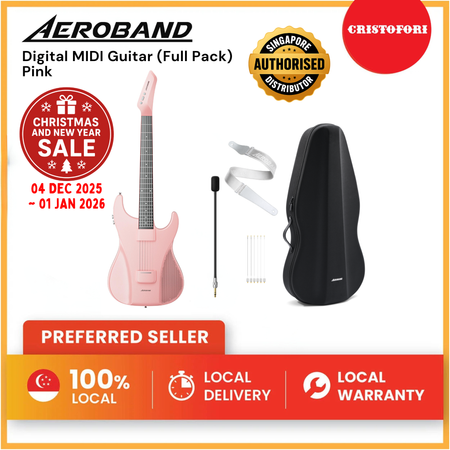 AeroBand Pain-Free Stringless Acoustic-Electric Travel Guitar Full Set (Pink)