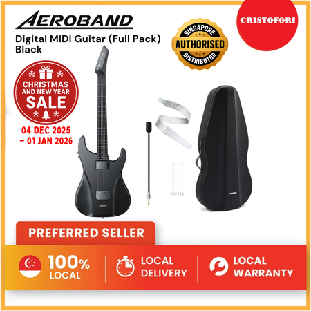 AeroBand Pain-Free Stringless Acoustic-Electric Travel Guitar Full Set (Black)