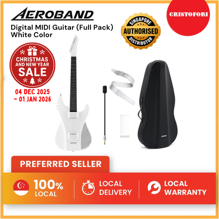 AeroBand Pain-Free Stringless Acoustic-Electric Travel Guitar Full Set (White)