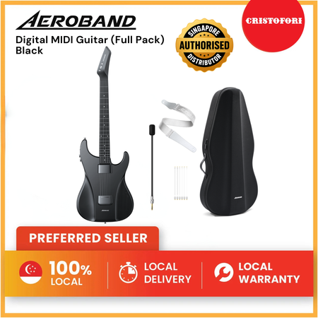 AeroBand Pain-Free Stringless Acoustic-Electric Travel Guitar Full Set (Black)