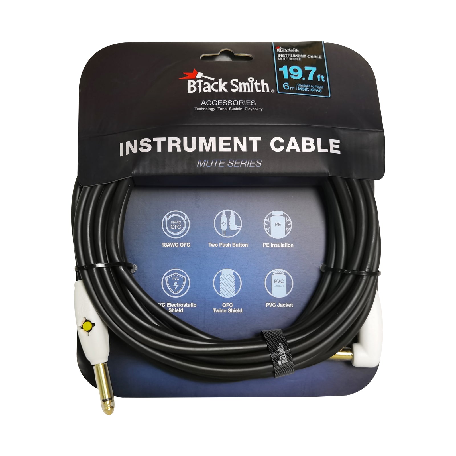 Black Smith MSIC-STA6 Mute Cable Straight to Angle Mono 6M