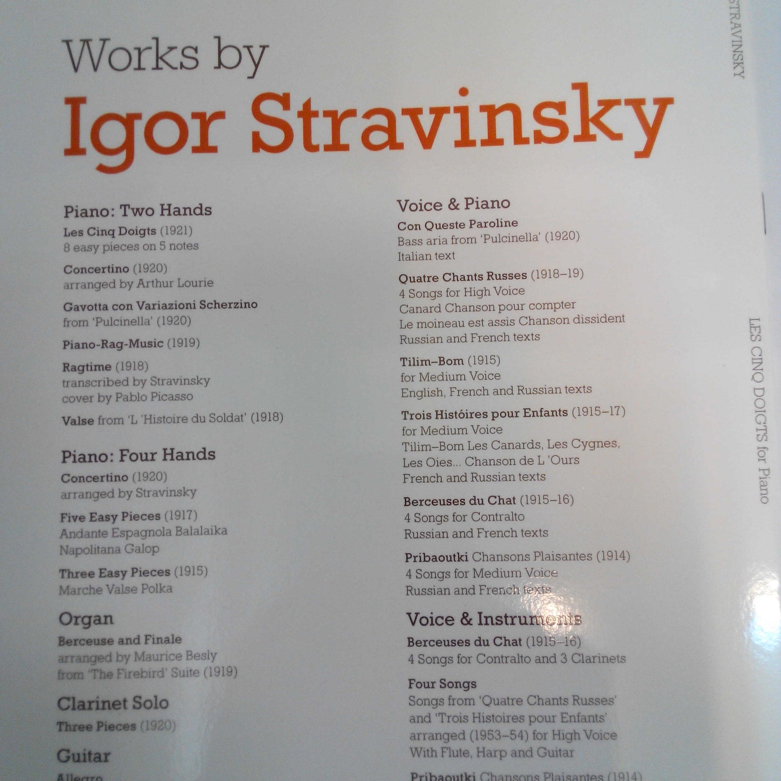 MSL Stravinsky Les Cinq Doigts PF Bk