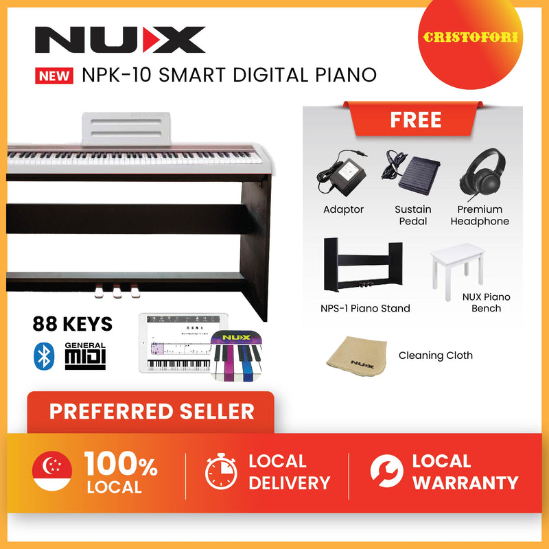 NUX Digital Piano -NPK-10 (White) - with wooden stand (Black) NPS-1