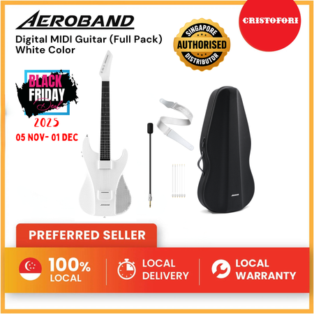 AeroBand Pain-Free Stringless Acoustic-Electric Travel Guitar Full Set (White)