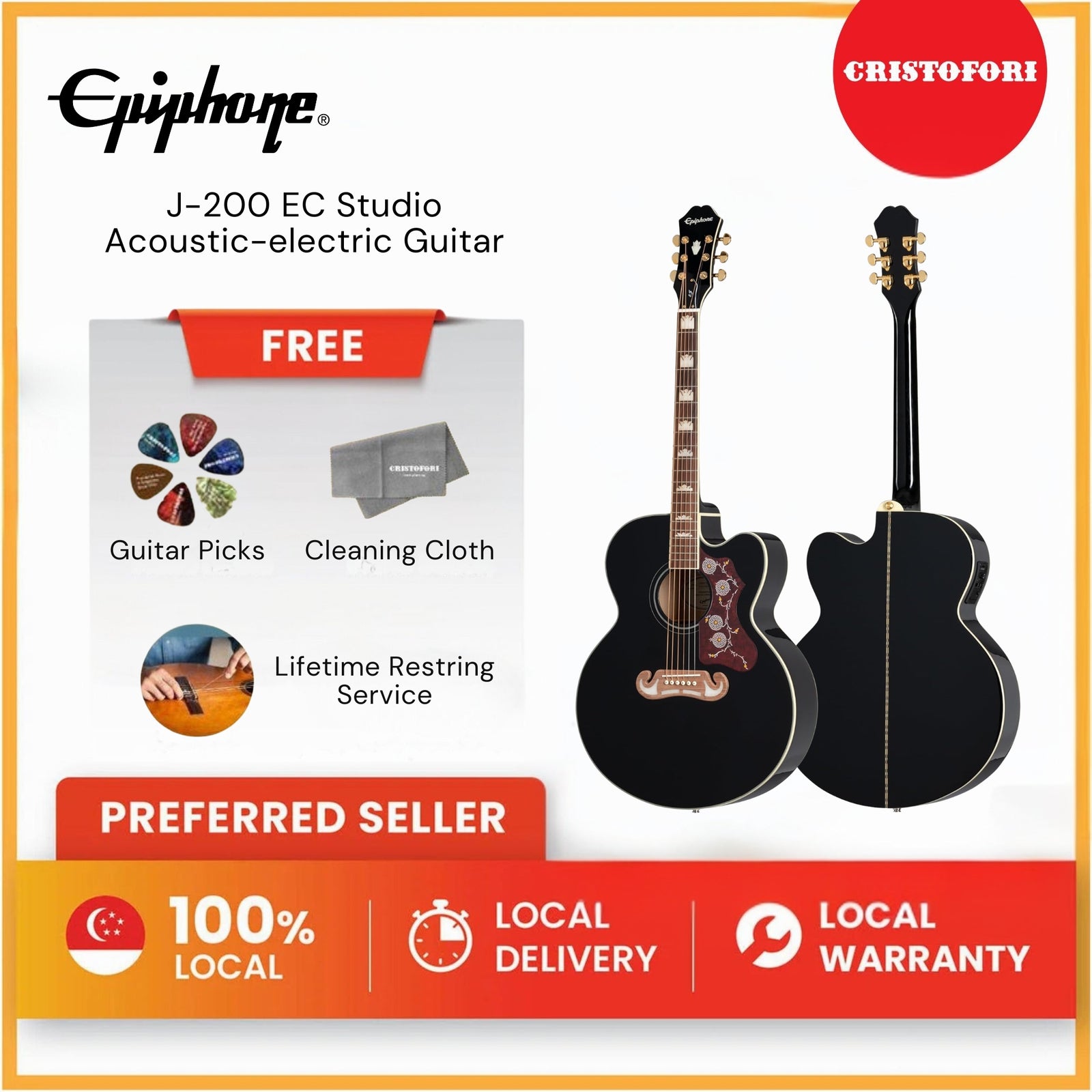 Epiphone J-200 EC Studio Acoustic-electric Guitar Black