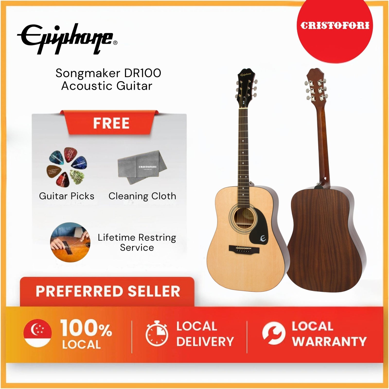 Epiphone DR-100 Dreadnought Acoustic Guitar Natural