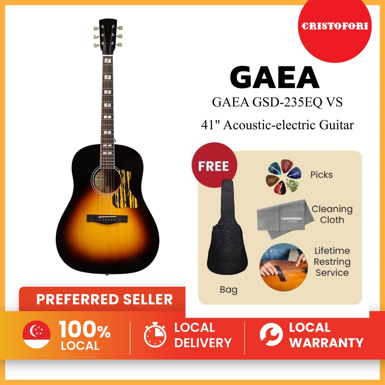 GAEA GSD-235EQ VS 41" Acoustic-electric Guitar