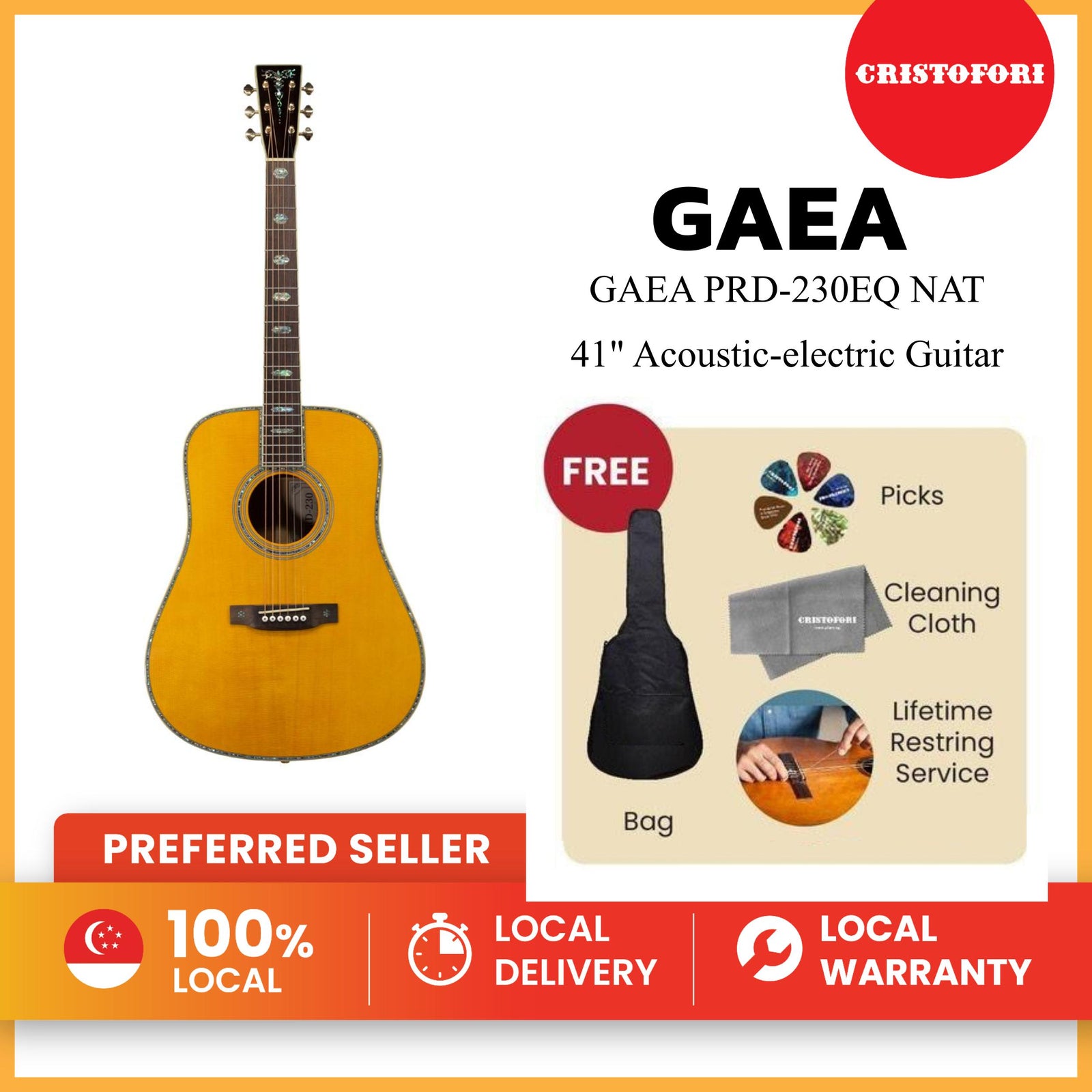 GAEA PRD-230EQ NAT 41" Acoustic-electric Guitar