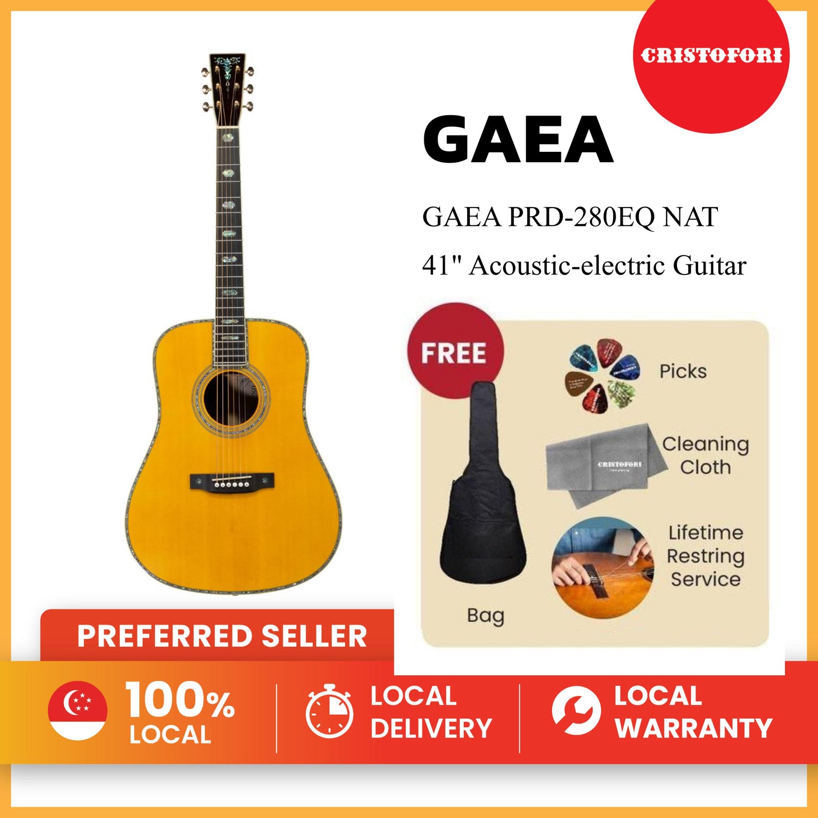 GAEA PRD-280EQ NAT 41" Acoustic-electric Guitar