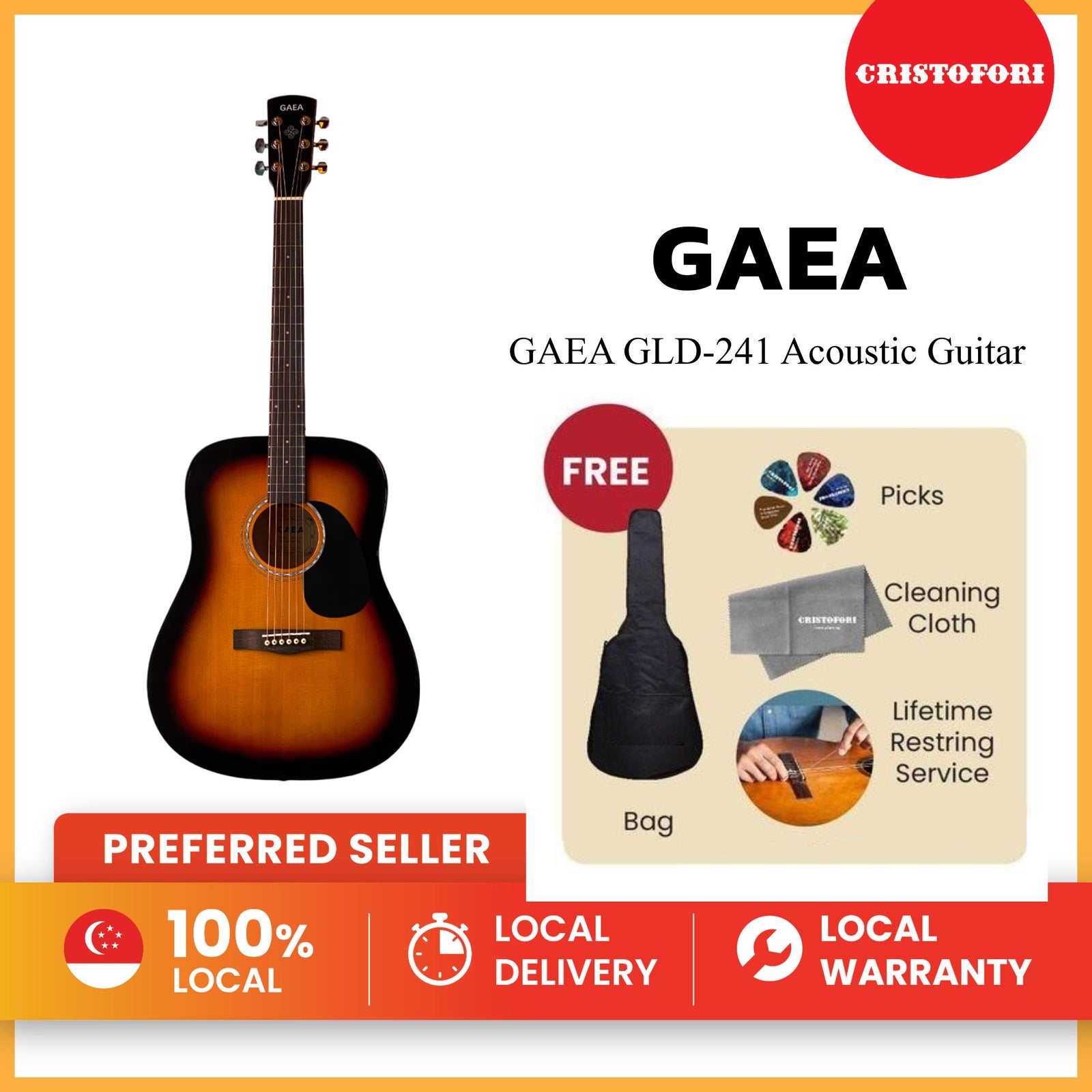 GAEA GLD-241 SB 41" Acoustic Guitar