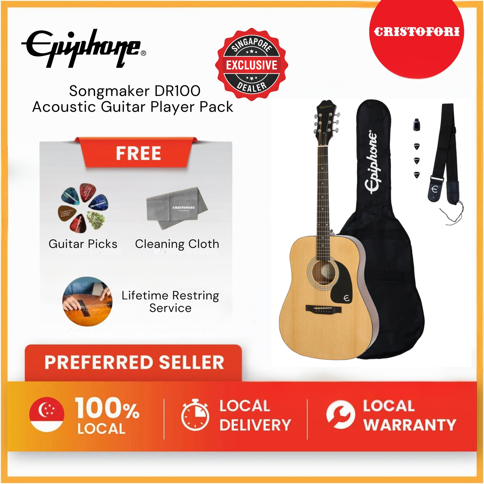 Epiphone Songmaker DR-100 Acoustic Guitar Player Pack - Natural