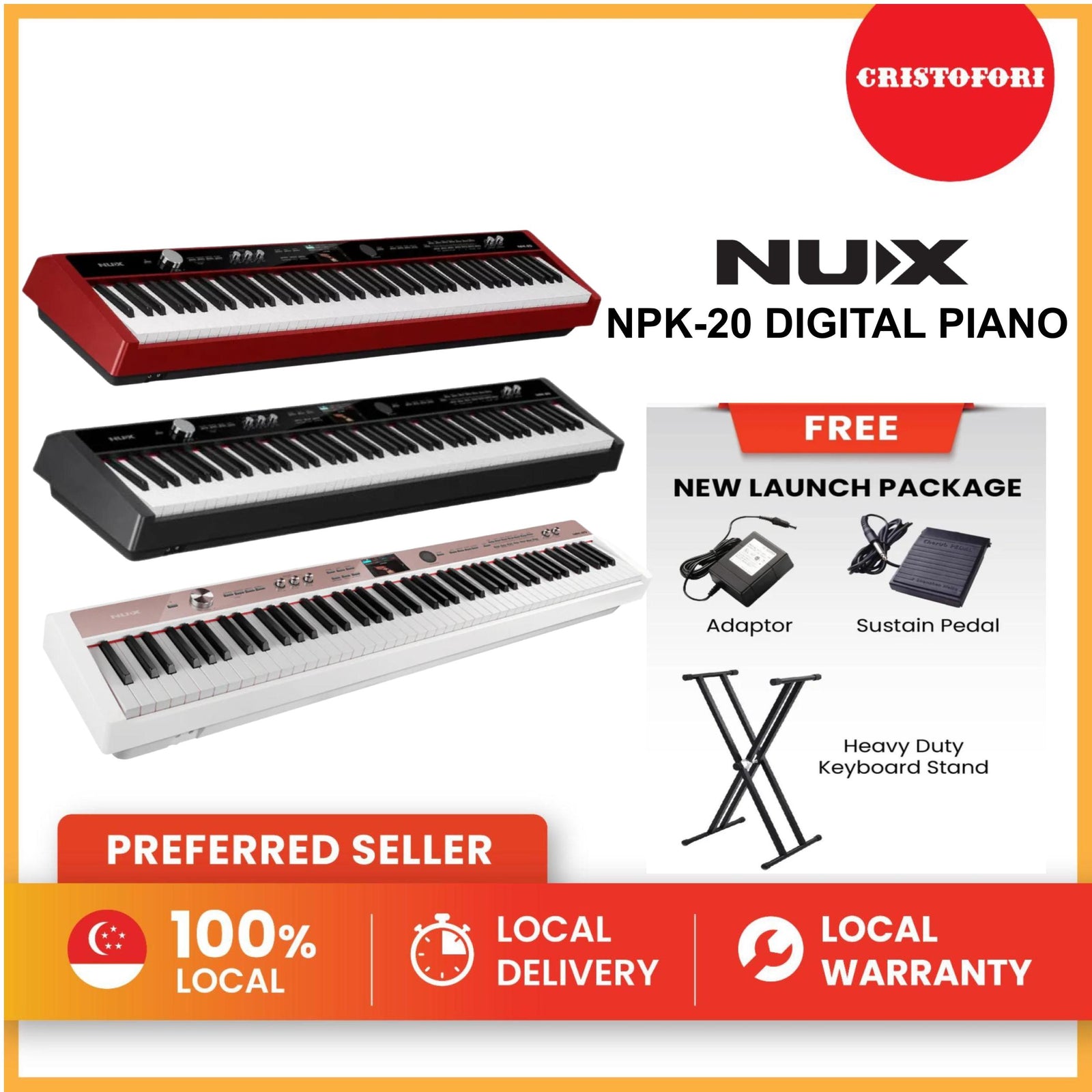 NUX Digital Piano -NPK-20 (Red) - with X Stand