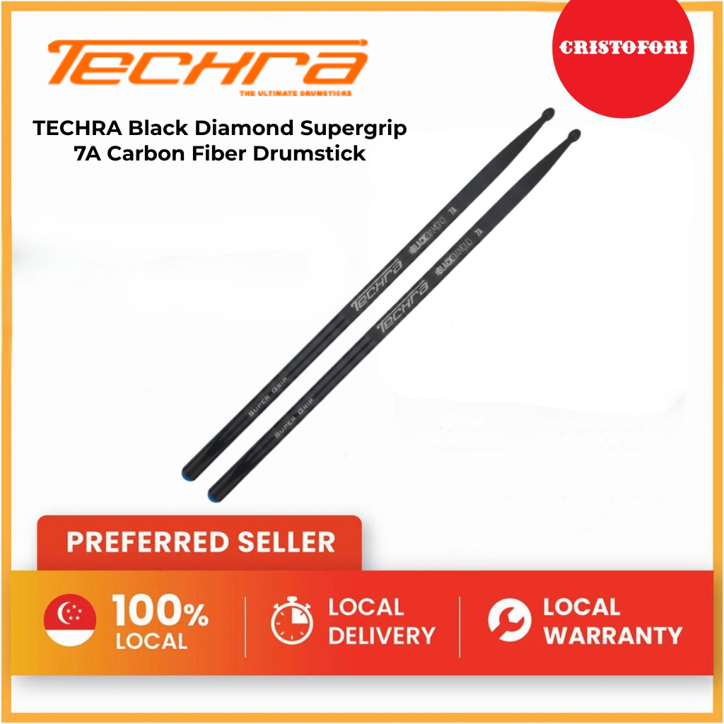 TECHRA Black Diamond Supergrip 7A Carbon Fiber Drumstick