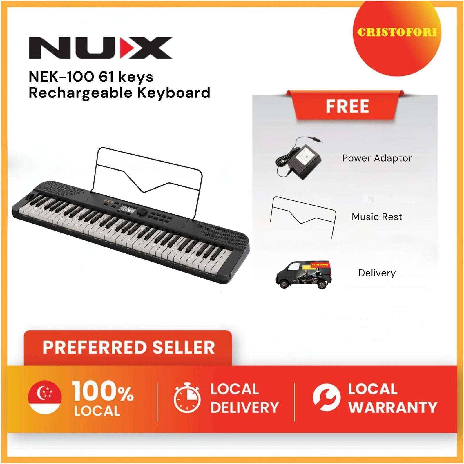 NUX NEK-100 61 keys Rechargeable Keyboard