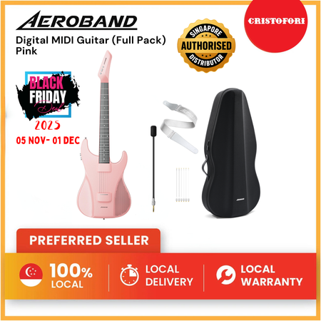 AeroBand Pain-Free Stringless Acoustic-Electric Travel Guitar Full Set (Pink))