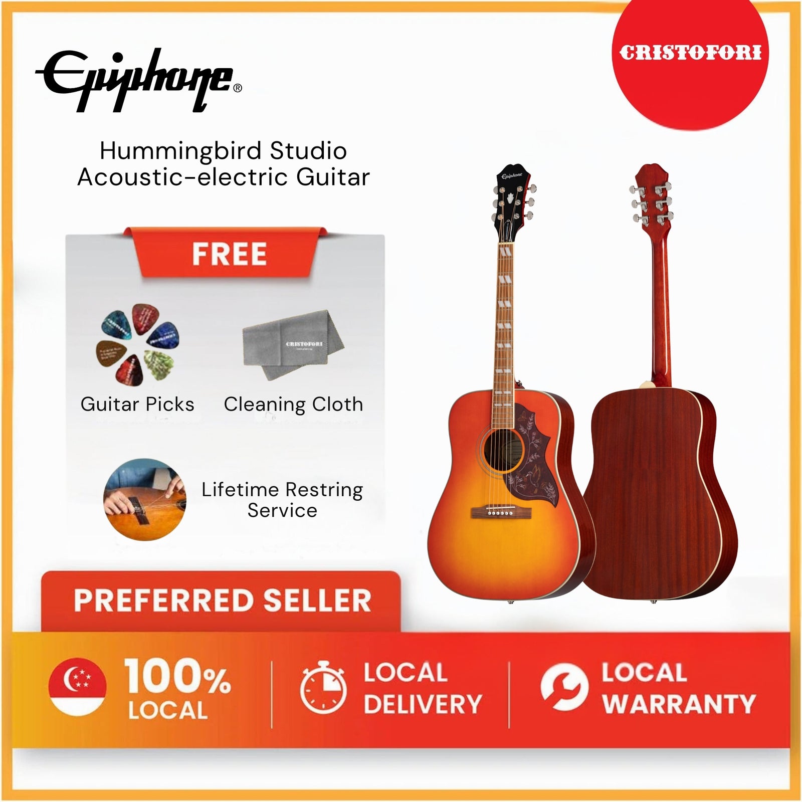 Epiphone Hummingbird Studio Acoustic-electric Guitar Faded Cherry Sunburst