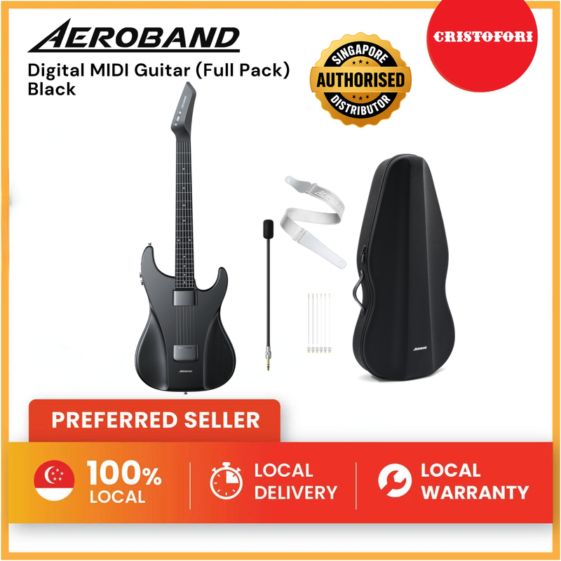 AeroBand Pain-Free Stringless Acoustic-Electric Travel Guitar Full Set (Black)