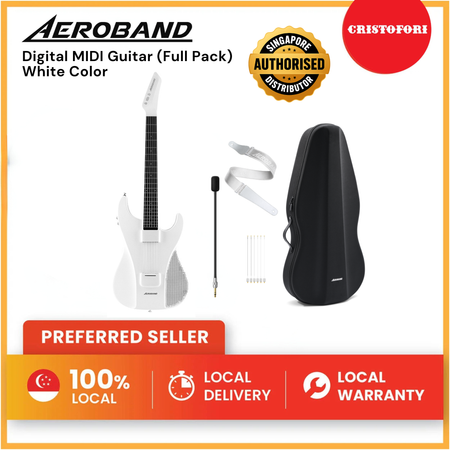 AeroBand Pain-Free Stringless Acoustic-Electric Travel Guitar Full Set (White)