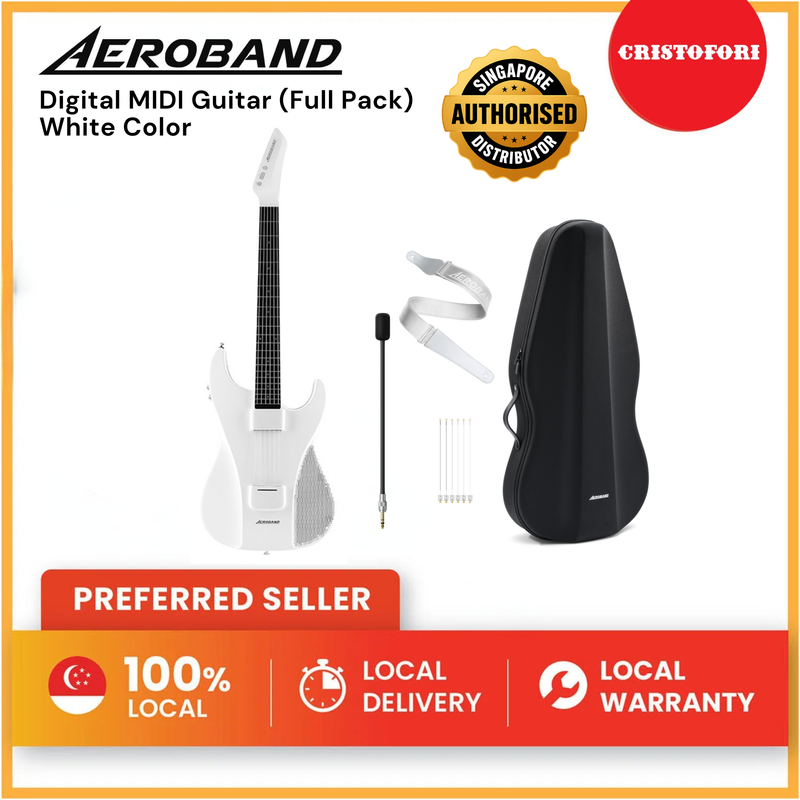 AeroBand Pain-Free Stringless Acoustic-Electric Travel Guitar Full Set (White)