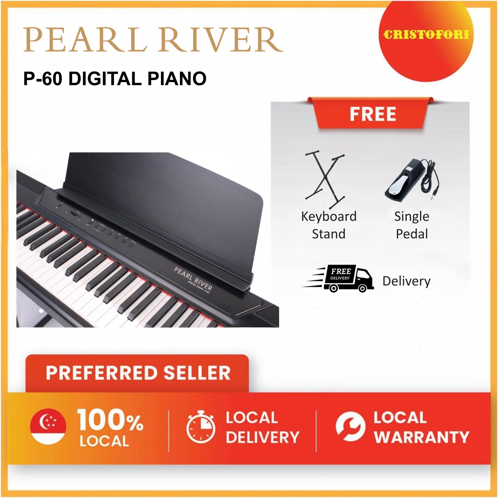 Pearl River Digital Piano P-60 Black (with 1 pedal)