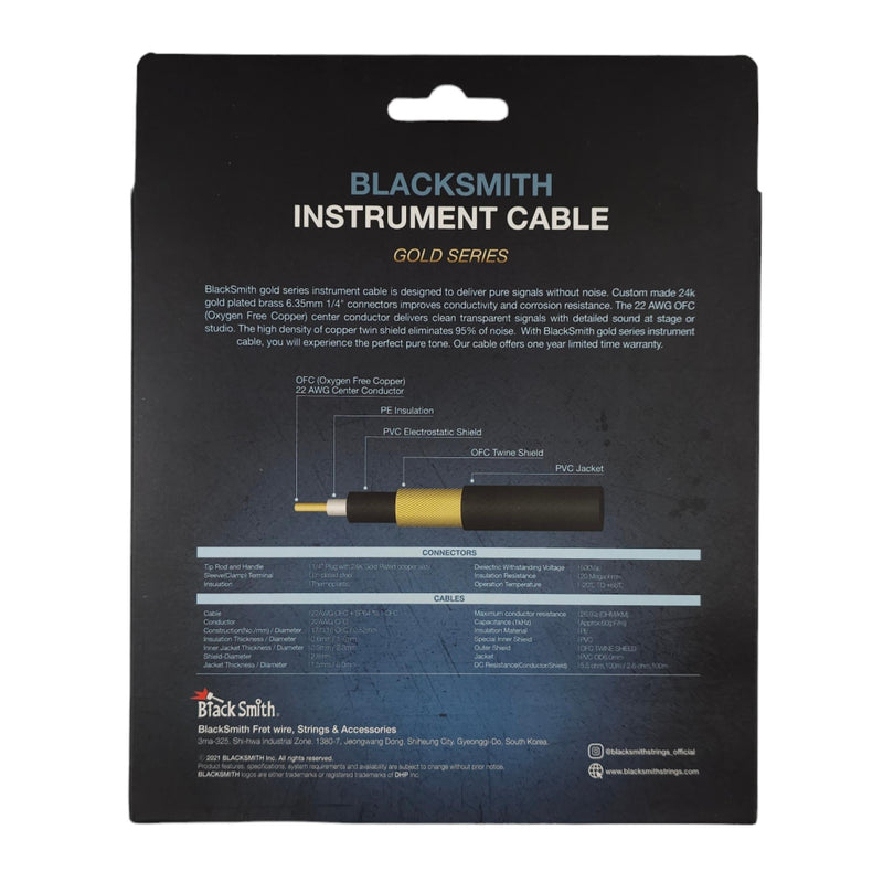 Black Smith GSIC-STRA3 Gold Cable Straight to Angle Mono 3M