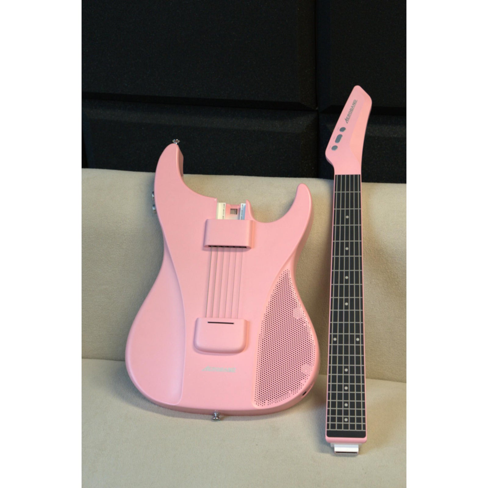 AeroBand Pain-Free Stringless Acoustic-Electric Travel Guitar Full Set (Pink))