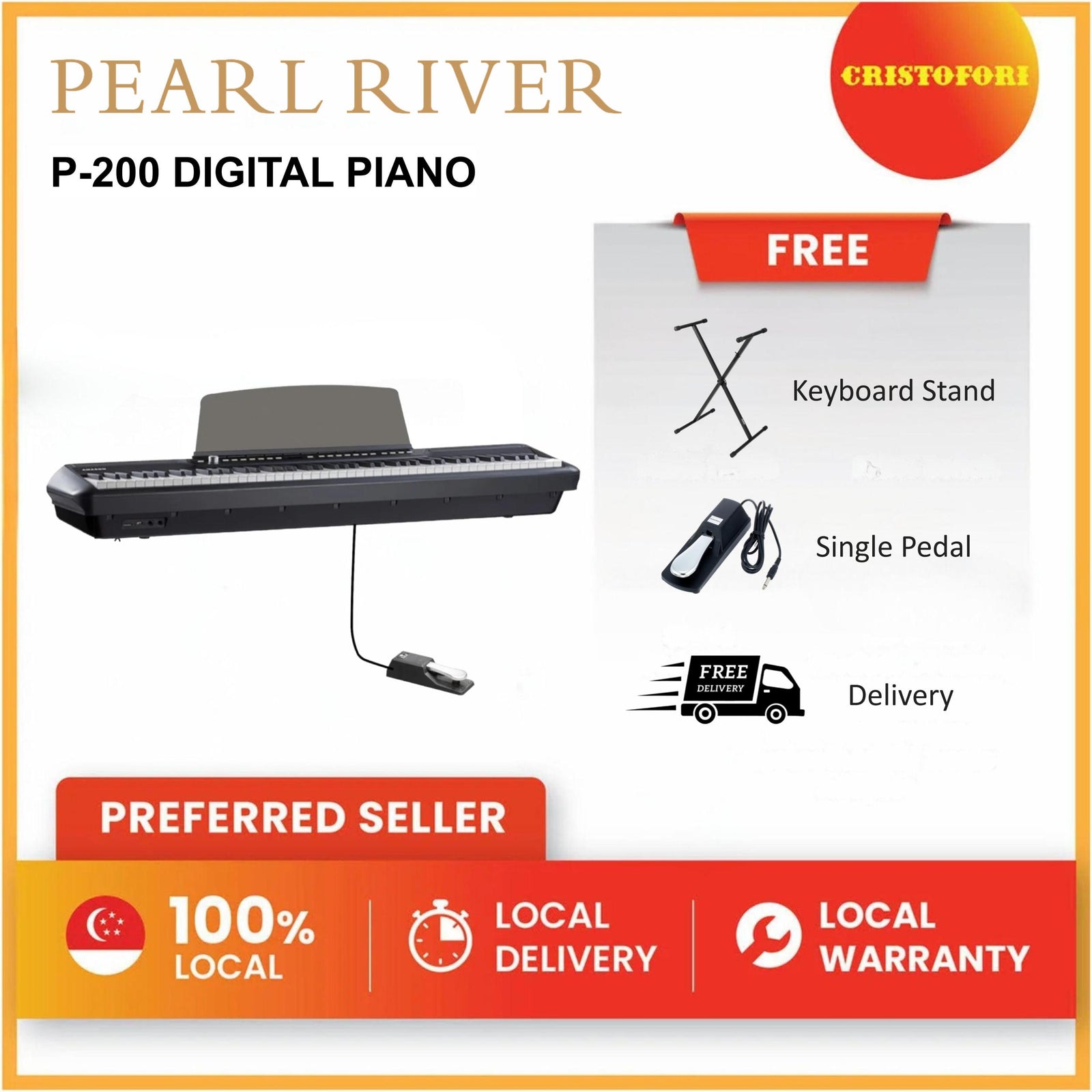 Pearl River Digital Piano P-200 Black (with 1 pedal)