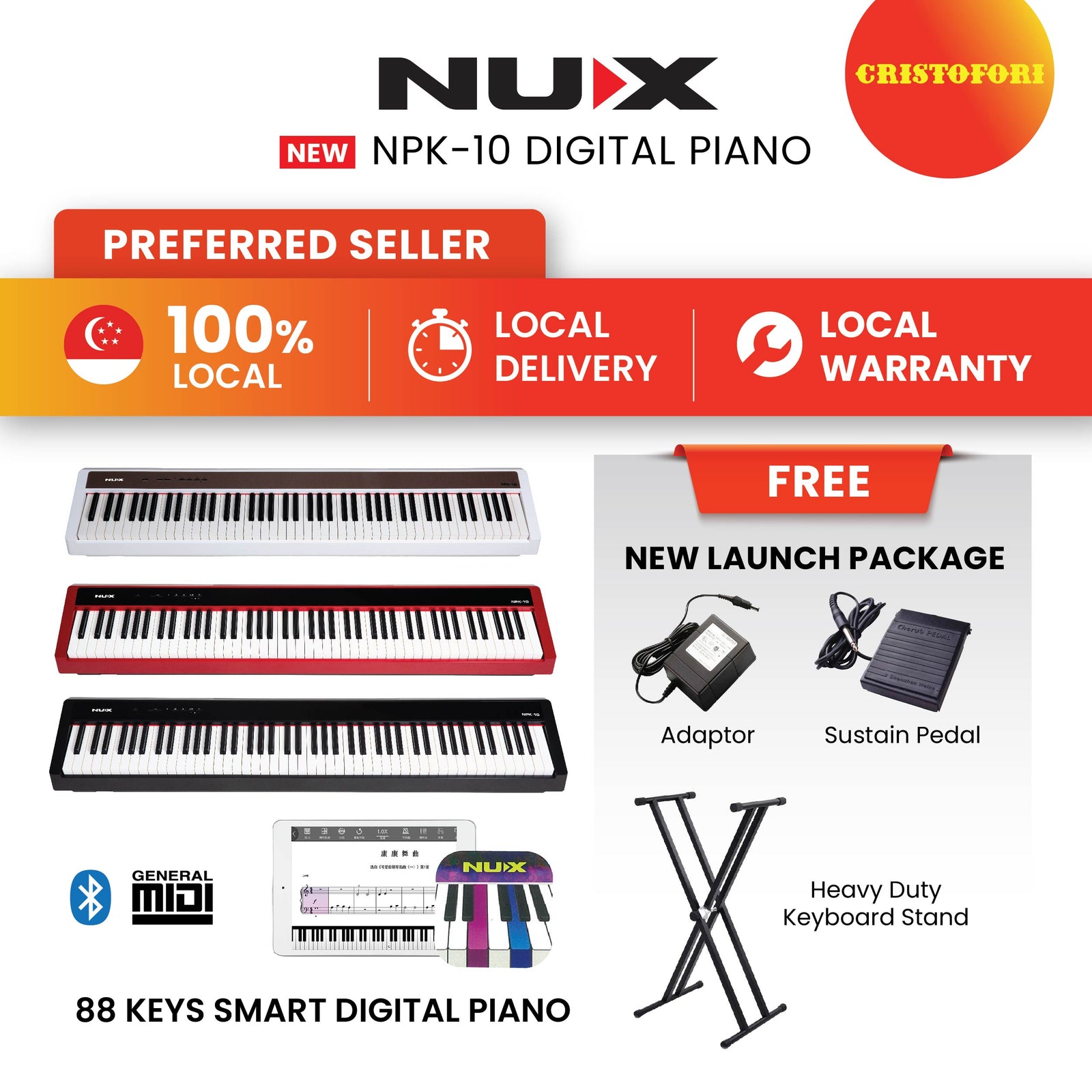 NUX Digital Piano -NPK-10 (Black) - with X Stand