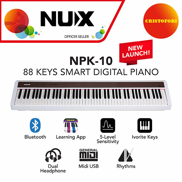 NUX Digital Piano -NPK-10 (White) - with wooden stand (Black) NPS-1