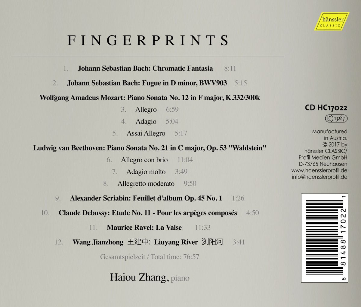 Haiou Zhang CD Album - Fingerprints