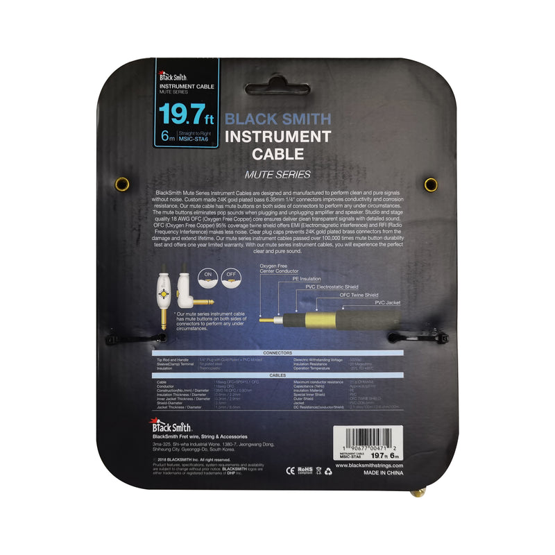 Black Smith MSIC-STA6 Mute Cable Straight to Angle Mono 6M