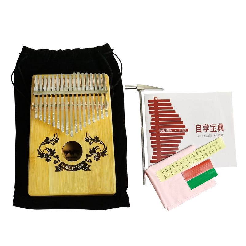 Kalimba 17 keys Golden Bamboo (Carved Double Flower)
