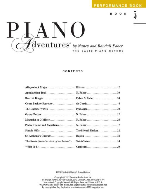 Piano Adventure - Level 5 - Performance Bk