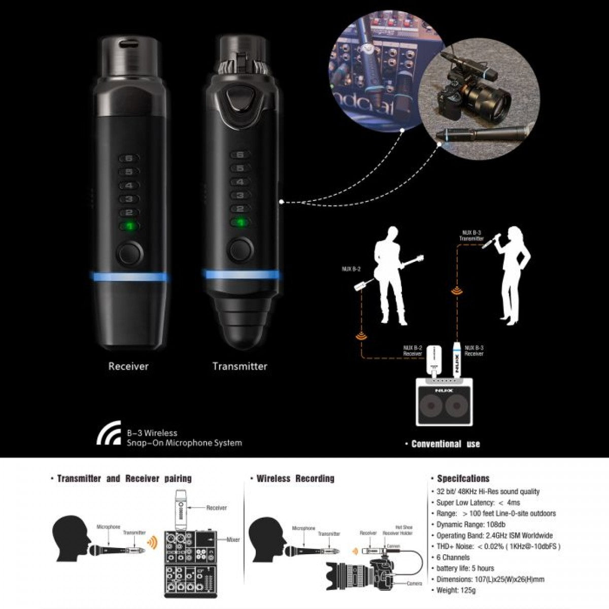 NUX B-3 Plus 2.4Ghz Wireless Microphone System