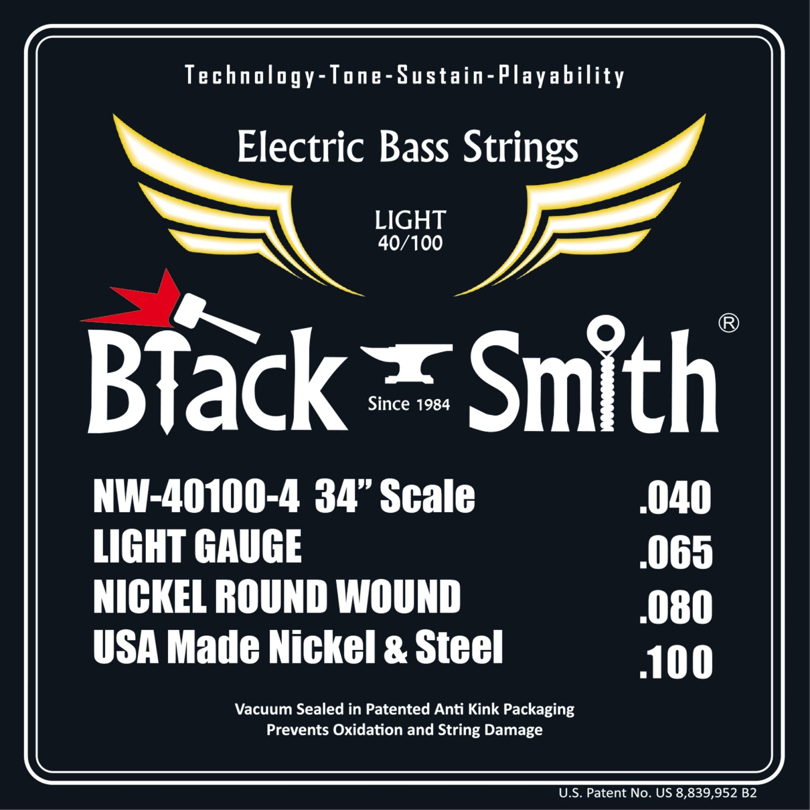 Black Smith Bass String -  Nickel Round Wound -Light 40/100